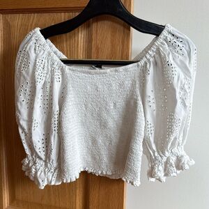 Women’s Only White Eyelet Puff Sleeve Top